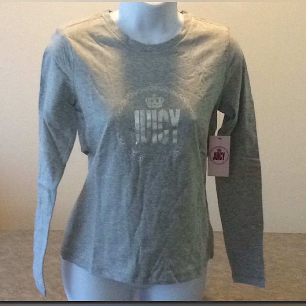 🆕🔥JUICY COUTURE HEATHER GRAY/STYLISH&VERY SOFT CREW NEACK LONG SLEEVE SHIRT